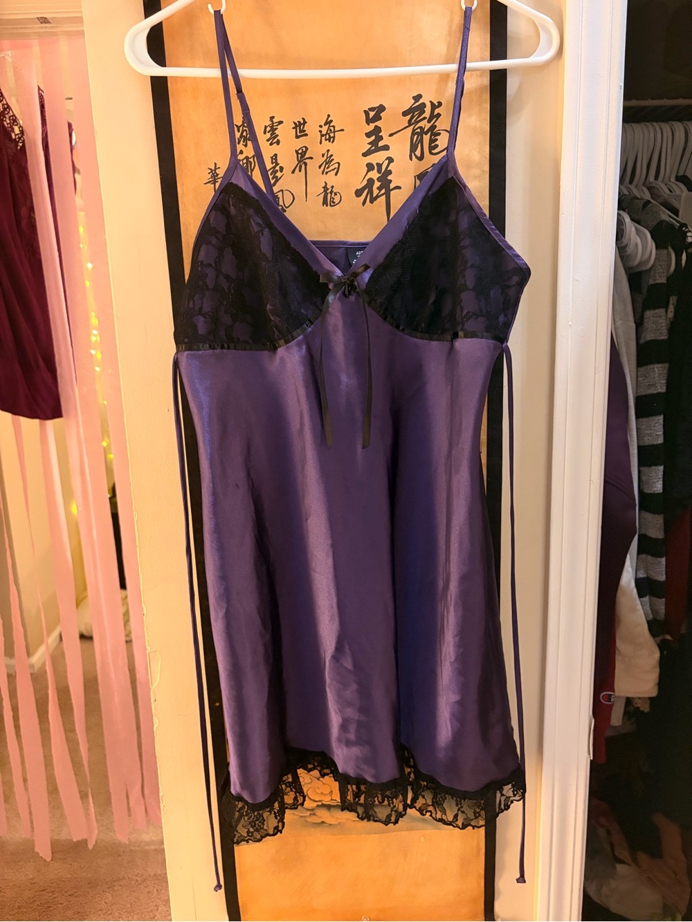 Apt. 9 Purple Satin Chemise with Black Lace Trim